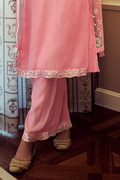 Cupcake Pink Thread Embroidered Soft Silk Salwar Suit with Dupatta