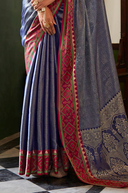 Chrome Blue Soft Kanjivaram Style Saree with Ekat Woven Border