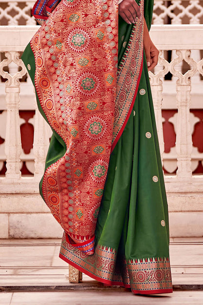 Dark Green  Soft Silk Paithani Saree with Contrast Banarasi Blouse
