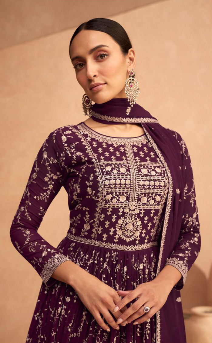 Deep Purple  Soft Georgette Floor Length Anarkali Suit with Dupatta