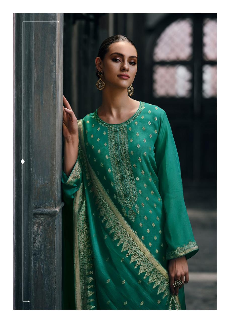 Jungle Green  Banarasi Woven Silk Suit and Dupatta