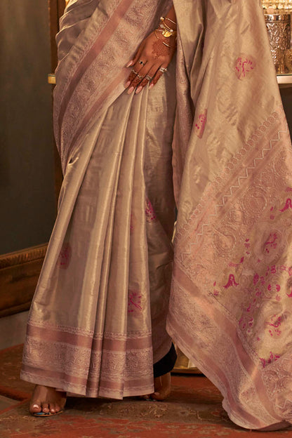 Pink Champagne Soft Banarasi Silk with Menakari Butti and Khimkhab Style Blouse