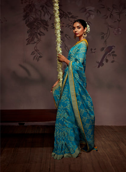 Carolina Blue  Checks Designer Soft Organza Saree with Zari Border