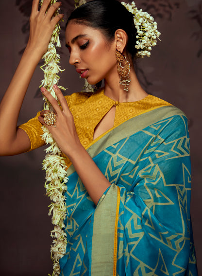 Carolina Blue  Checks Designer Soft Organza Saree with Zari Border