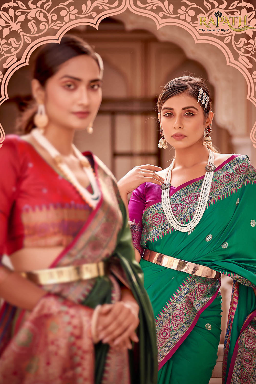 Dark Green  Soft Silk Paithani Saree with Contrast Banarasi Blouse