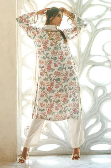 Stunning White Floral Printed Pure Muslin Salwar Suit For Woman