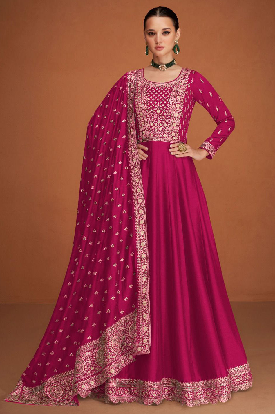 Raspberry Pink  Soft Georgette Floor Length Anarkali Suit with Dupatta