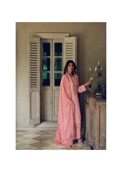 Peach Pink Muslin Cotton Designer Suit with Dupatta