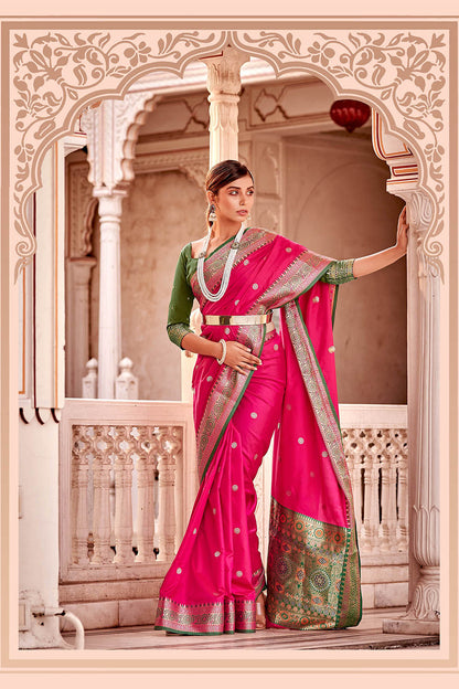 Lovely Pink  Soft Silk Paithani Saree with Contrast Banarasi Blouse