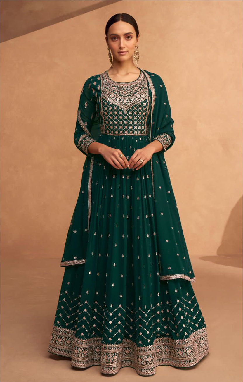 Bottle Green  Soft Georgette Floor Length Anarkali Suit with Dupatta