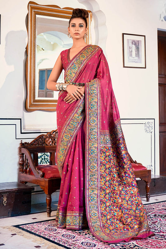 Lolita Pink  Pure Handloom Modal Weaving Silk Kashmiri Kani Saree