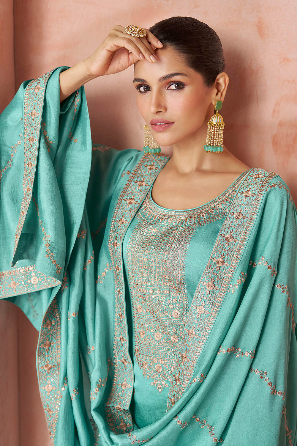 Sage Green Soft Silk Embroidered Salwar Suit with Heavy Dupatta