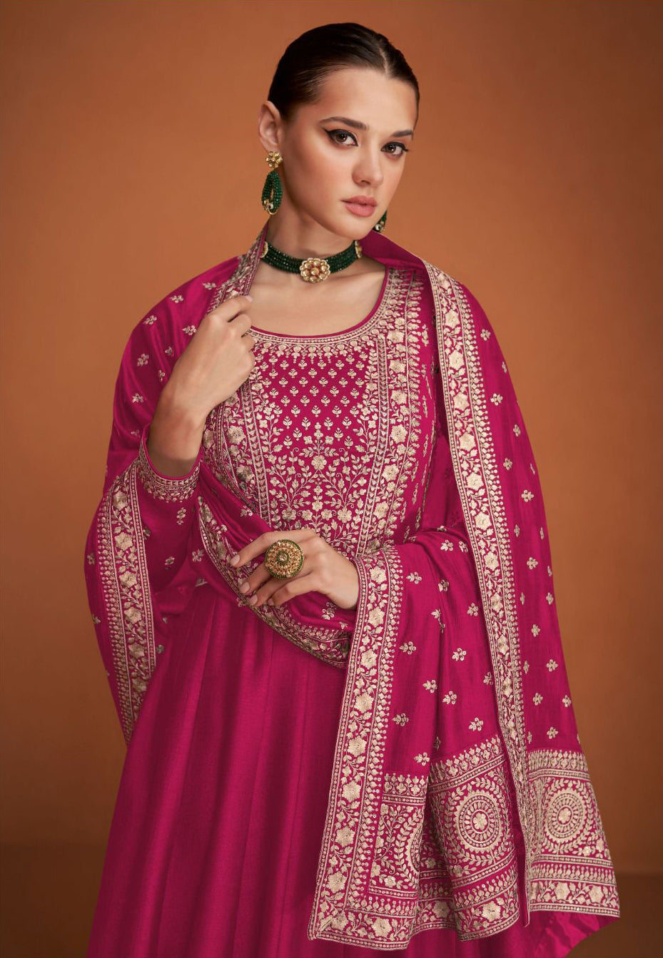 Raspberry Pink  Soft Georgette Floor Length Anarkali Suit with Dupatta