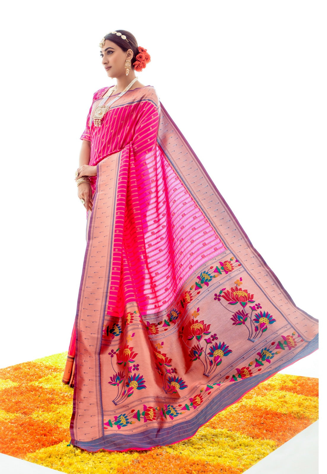 Warm Pink Soft Silk Paithani Saree with Grand Paithani Pallu and Border