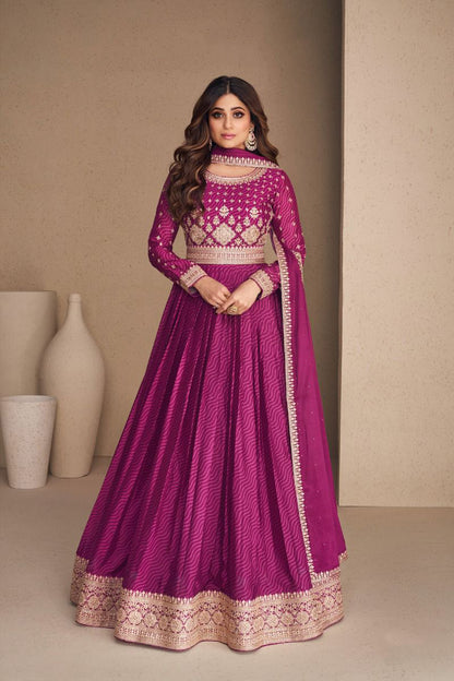 Ultra Violet  Soft Silk Floor Length Anarkali Suit with Dupatta