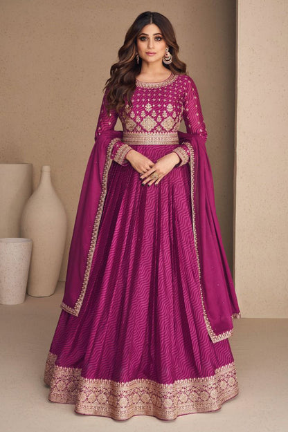 Ultra Violet  Soft Silk Floor Length Anarkali Suit with Dupatta