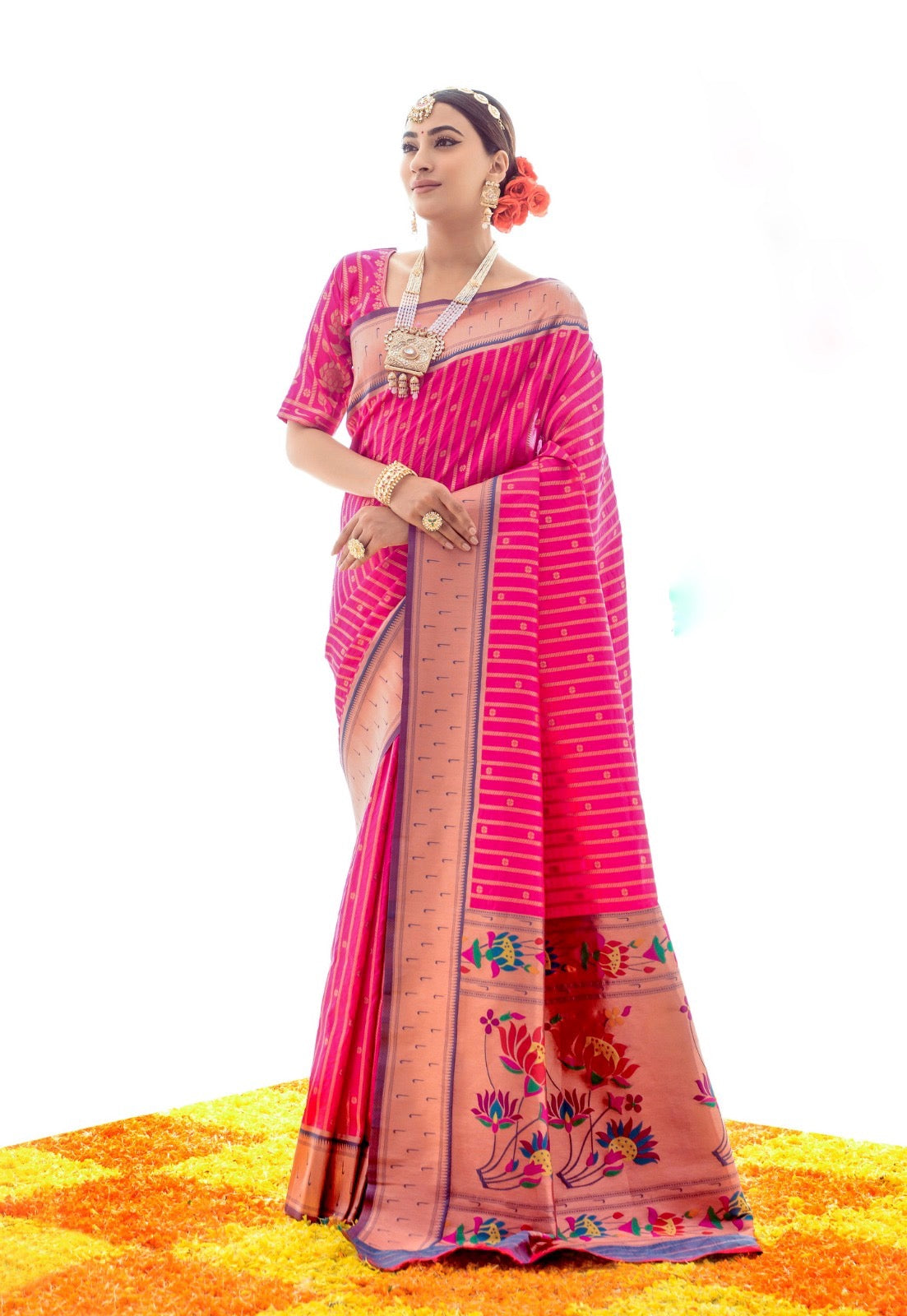 Warm Pink Soft Silk Paithani Saree with Grand Paithani Pallu and Border