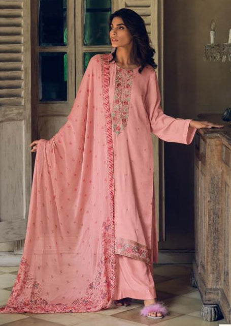Peach Pink Muslin Cotton Designer Suit with Dupatta