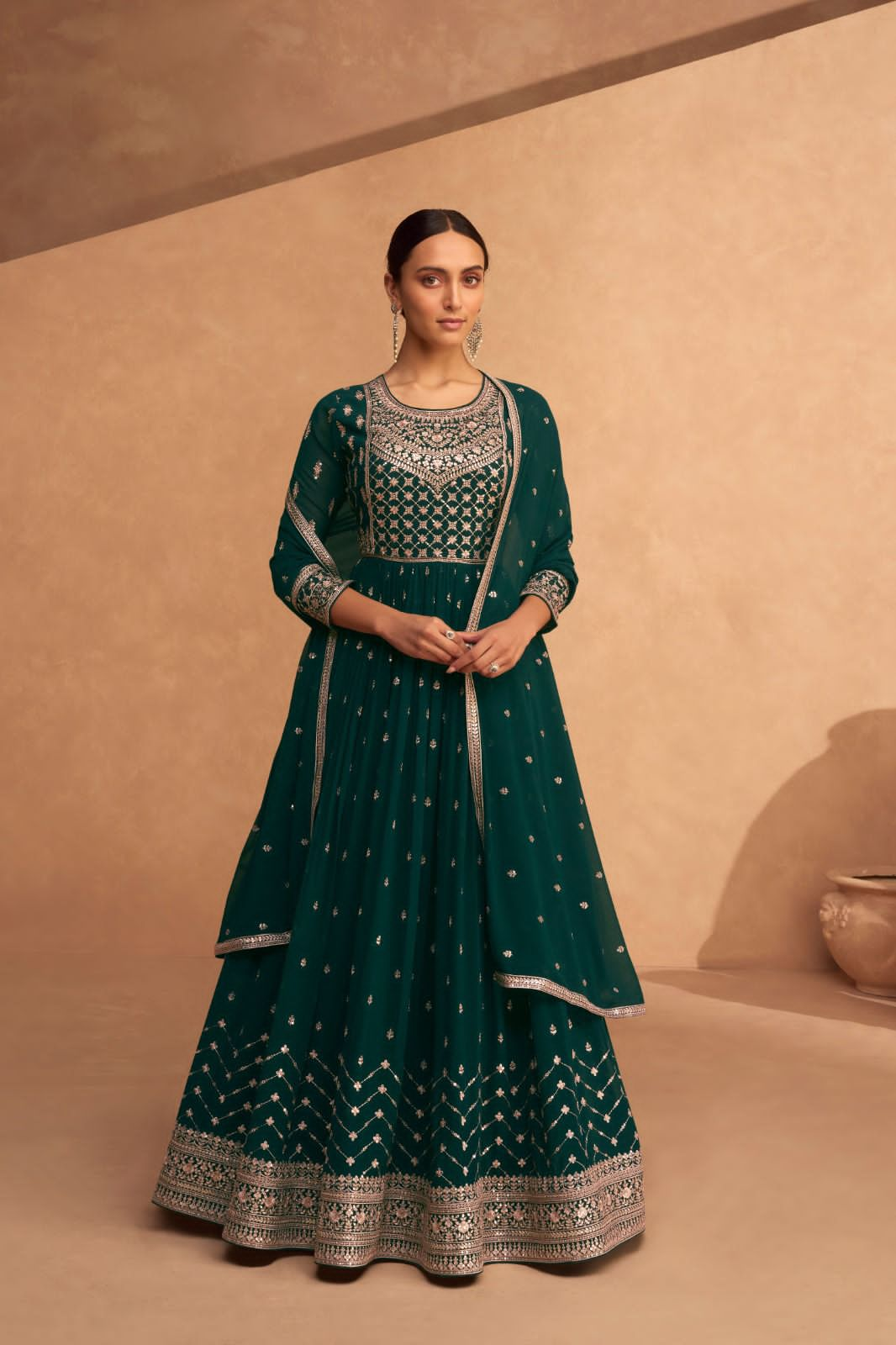 Bottle Green  Soft Georgette Floor Length Anarkali Suit with Dupatta