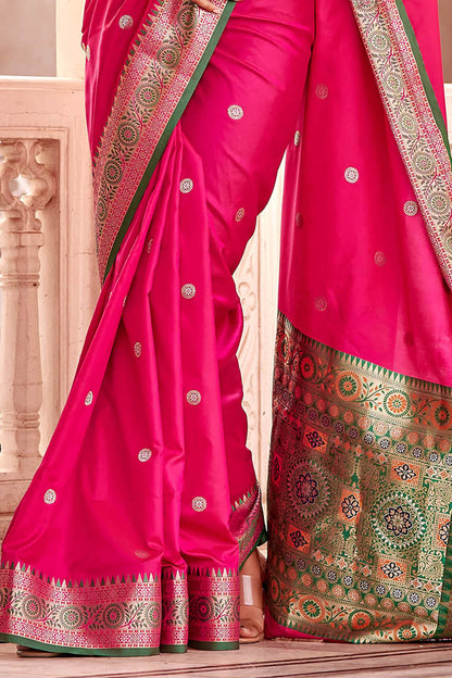 Lovely Pink  Soft Silk Paithani Saree with Contrast Banarasi Blouse