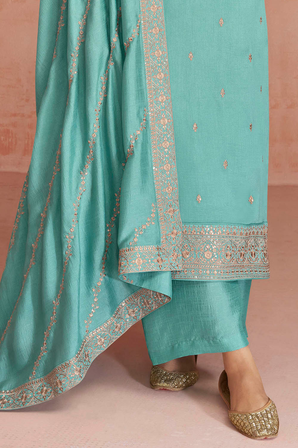 Sage Green Soft Silk Embroidered Salwar Suit with Heavy Dupatta