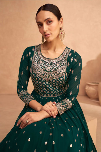 Bottle Green  Soft Georgette Floor Length Anarkali Suit with Dupatta