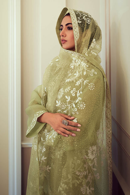Pastel Green Thread Embroidered Soft Silk Salwar Suit with Dupatta