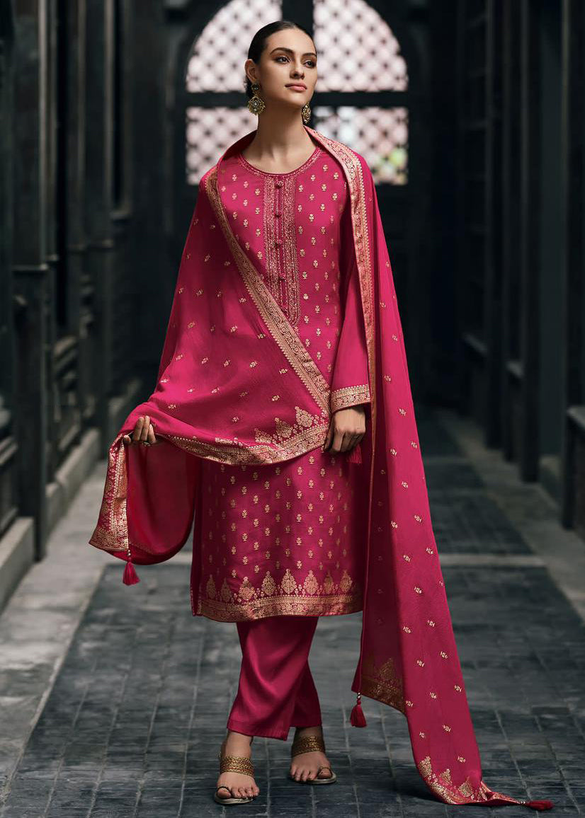 Persian Pink  Banarasi Woven Silk Suit and Dupatta