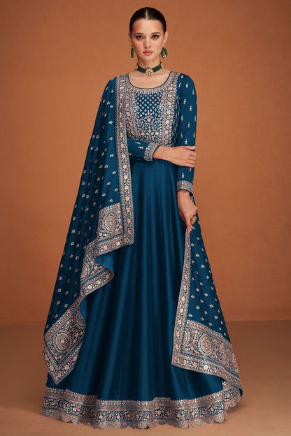 Imperial Blue  Soft Georgette Floor Length Anarkali Suit with Dupatta