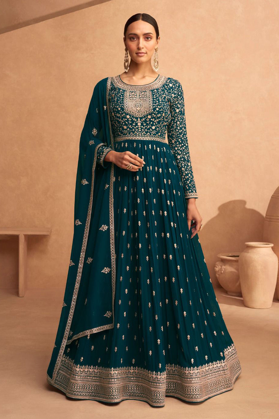 Cobalt Blue  Soft Georgette Floor Length Anarkali Suit with Dupatta