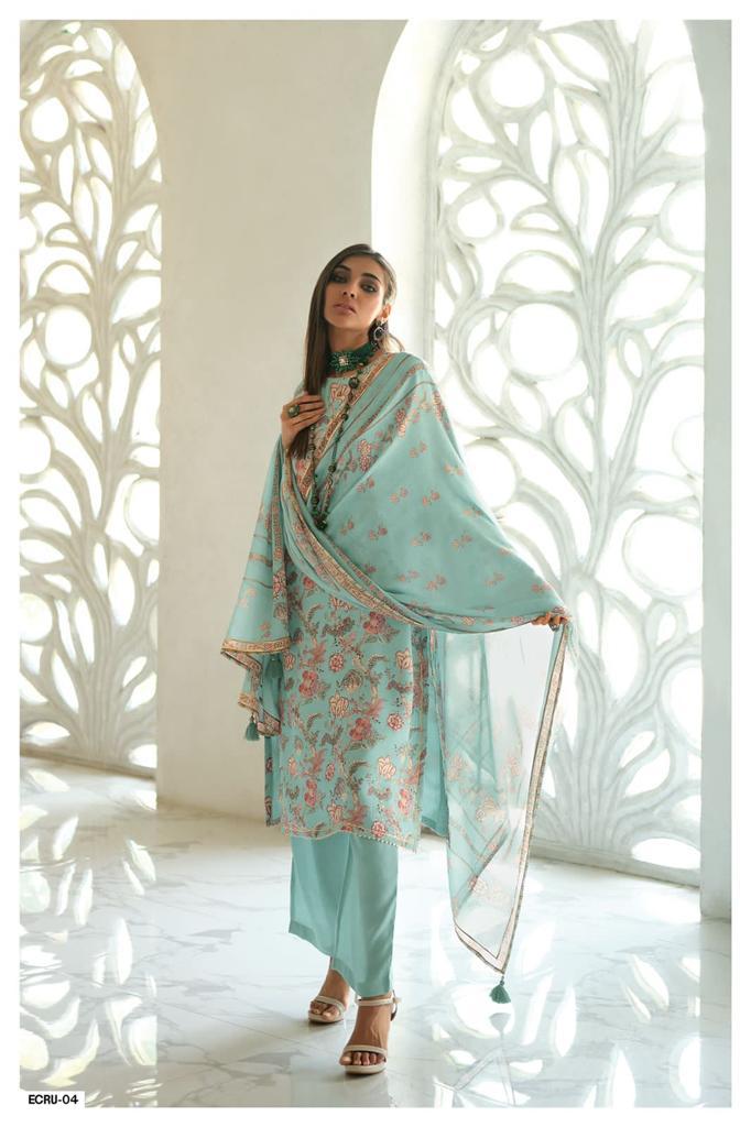 Sage Blue Floral Printed Pure Muslin Salwar Suit For Woman