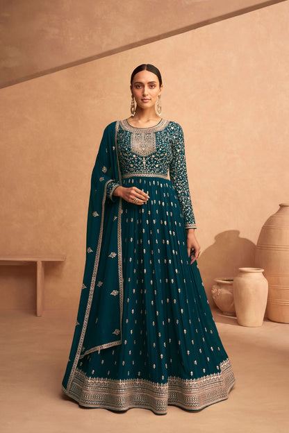 Cobalt Blue  Soft Georgette Floor Length Anarkali Suit with Dupatta