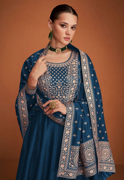 Imperial Blue  Soft Georgette Floor Length Anarkali Suit with Dupatta