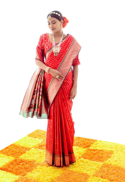 Bella Red Soft Silk Paithani Saree with Grand Paithani Pallu and Border