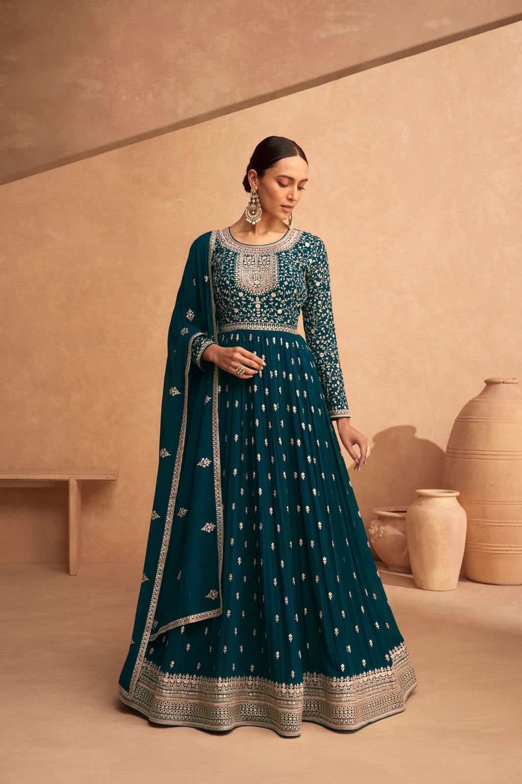 Cobalt Blue  Soft Georgette Floor Length Anarkali Suit with Dupatta