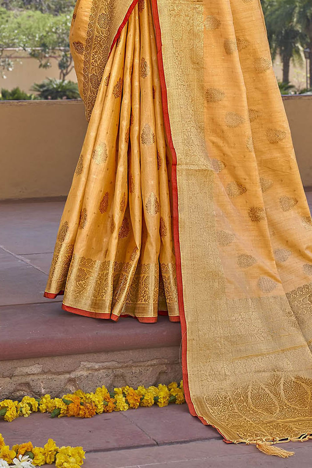 Honey Yellow Designer Tussar Silk Saree Blouse for Indian Wedding Reception