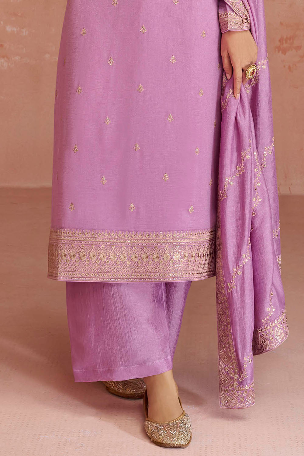 Lavender Pink Soft Silk Embroidered Salwar Suit with Heavy Dupatta
