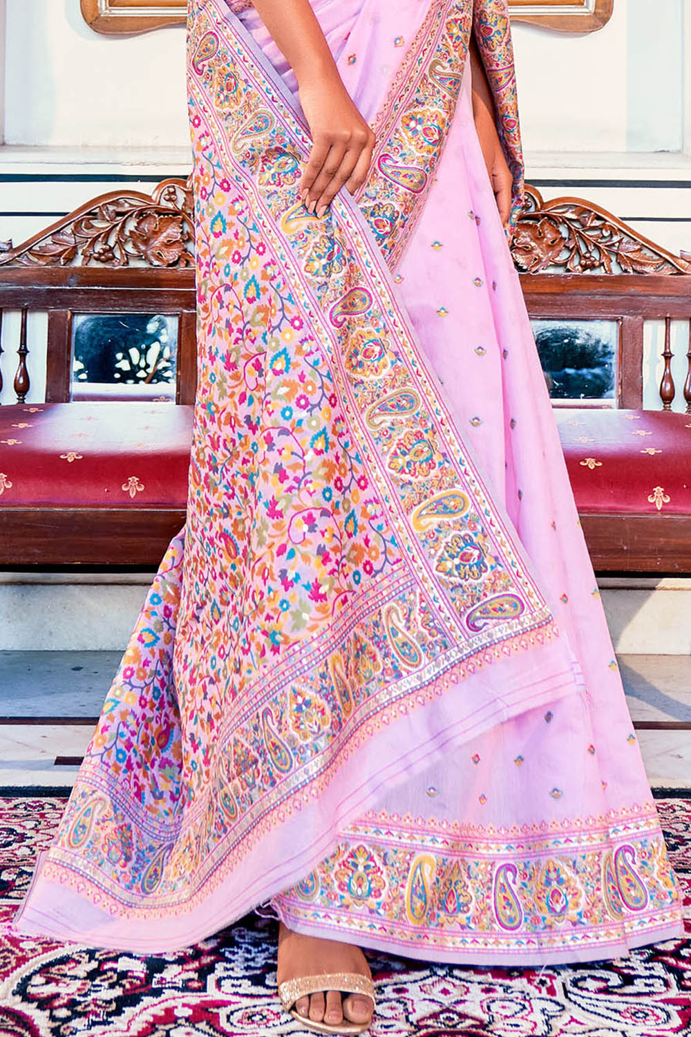 Pink Lemonade  Pure Handloom Modal Weaving Silk Kashmiri Kani Saree