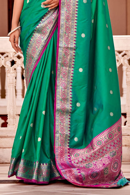 Emerald Green  Soft Silk Paithani Saree with Contrast Banarasi Blouse