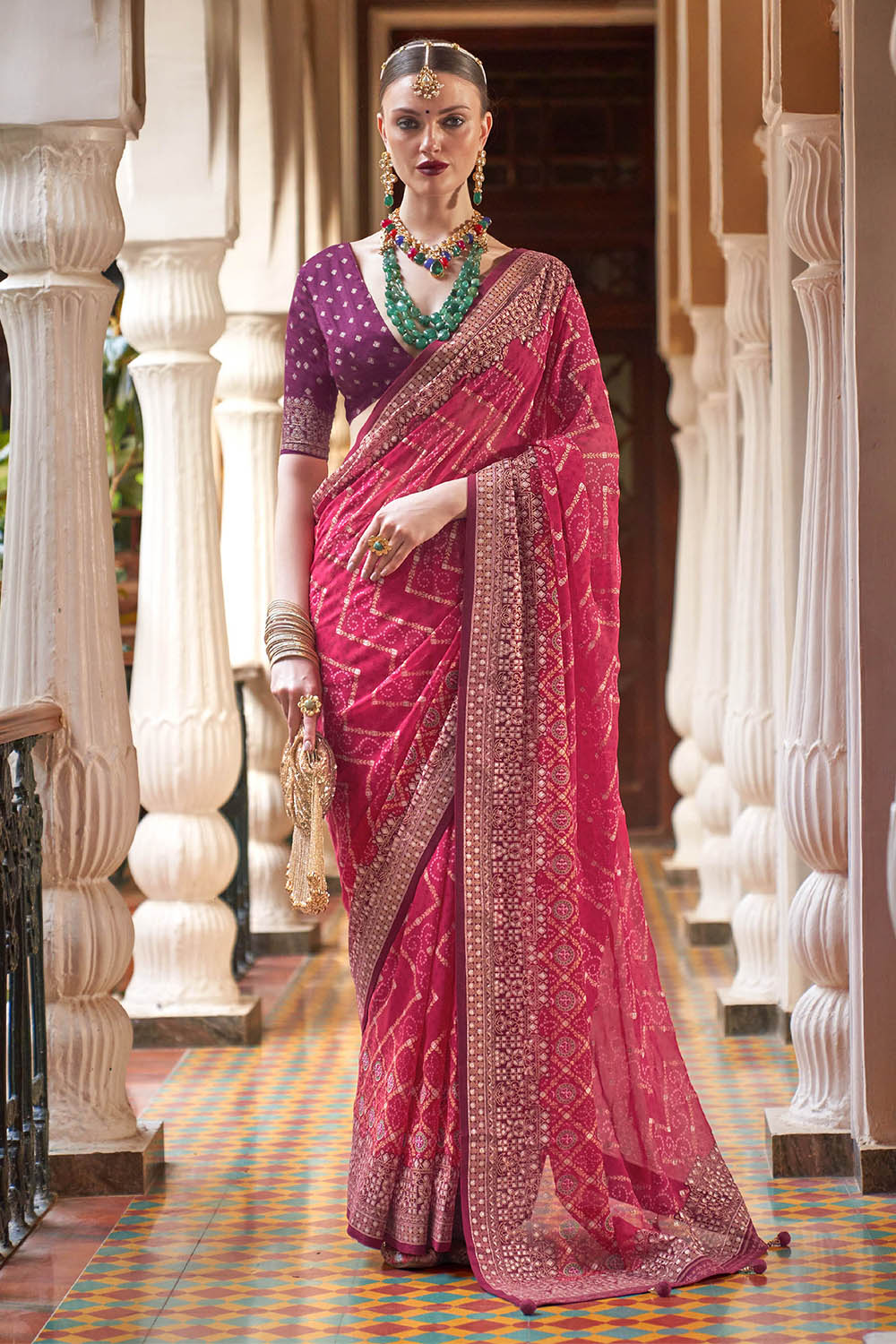 Pink Gota Patti Leheriya Saree For Women at Rs.3099/Piece in bikaner offer  by Krishna Saree