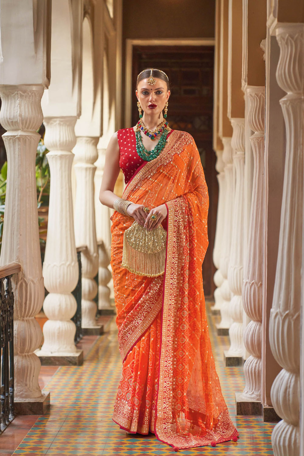 Stunning Fanta Orange Kanjivaram Soft Silk Saree with Checks and Magen –  Shobitam