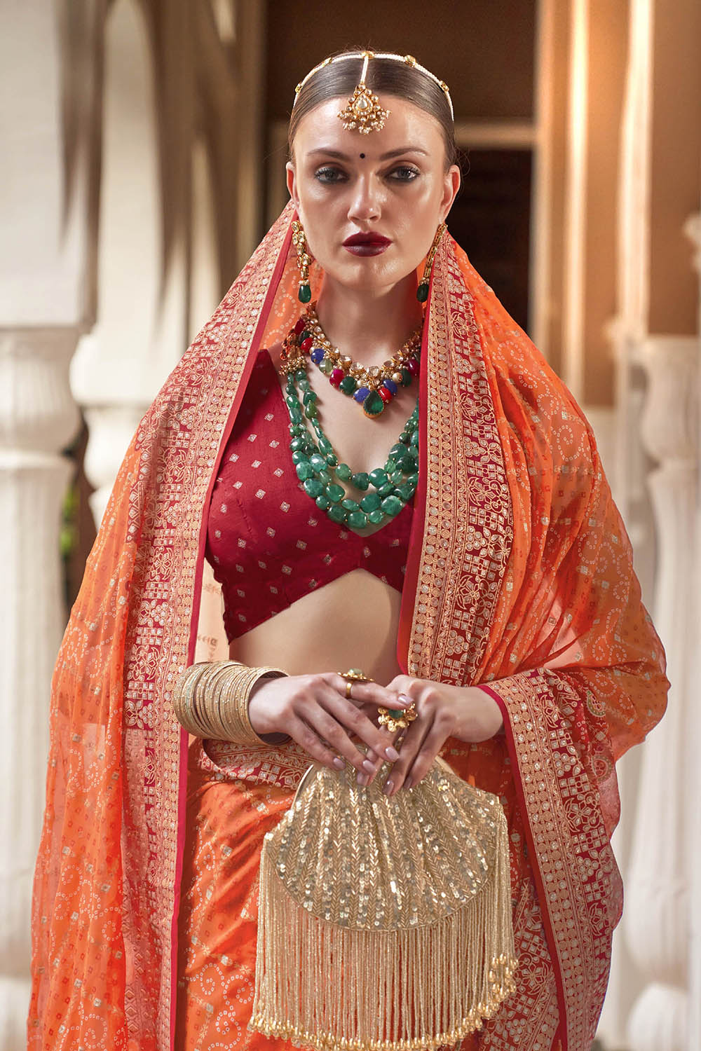 Fanta Orange Leheriya Style Soft Georgette Saree with Heavy Embroidered Border