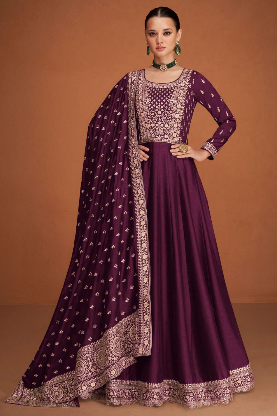 Coffee Purple  Soft Georgette Floor Length Anarkali Suit with Dupatta