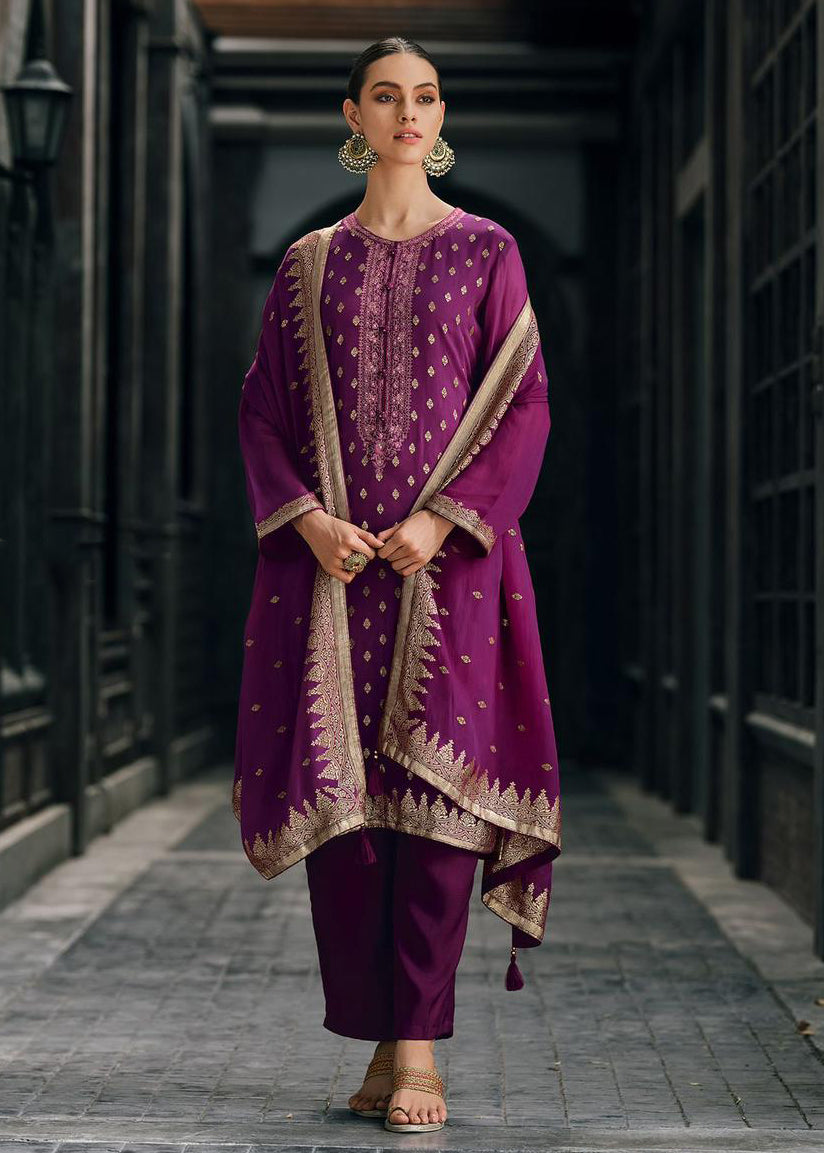 Lollipop Purple  Banarasi Woven Silk Suit and Dupatta