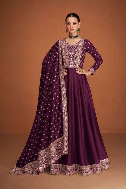 Coffee Purple  Soft Georgette Floor Length Anarkali Suit with Dupatta