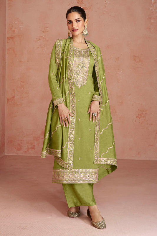 Noor Green Soft Silk Embroidered Salwar Suit with Heavy Dupatta