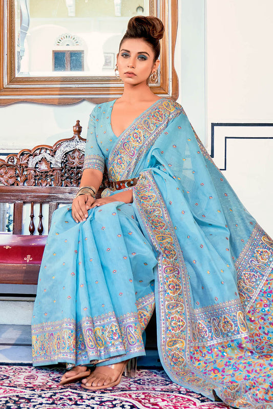 Pure Handloom Modal Weaving Silk Kashmiri Kani Saree