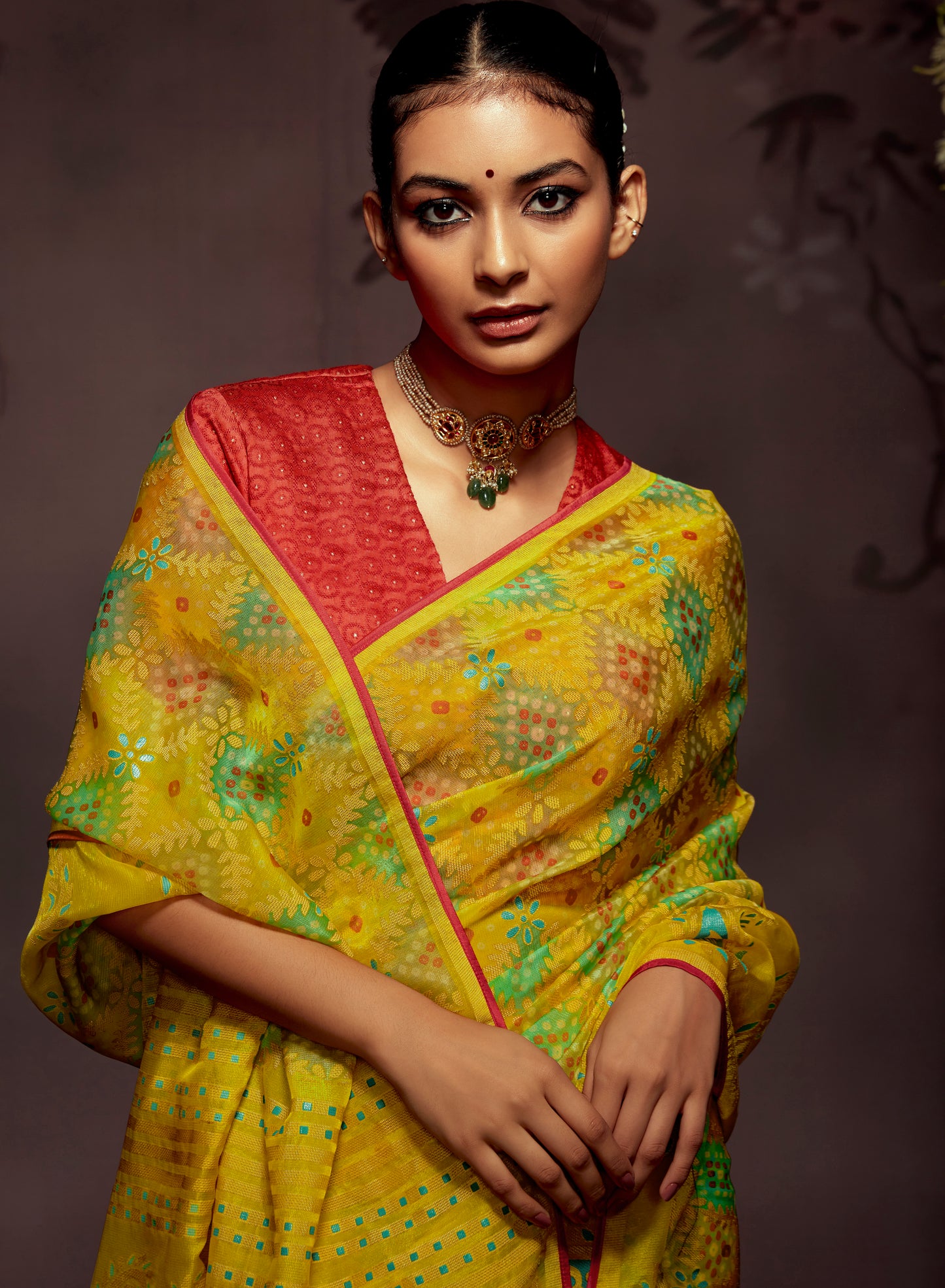 Lemon Yellow  Checks Designer Soft Organza Saree with Zari Border