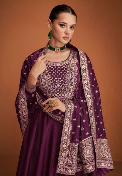 Coffee Purple  Soft Georgette Floor Length Anarkali Suit with Dupatta