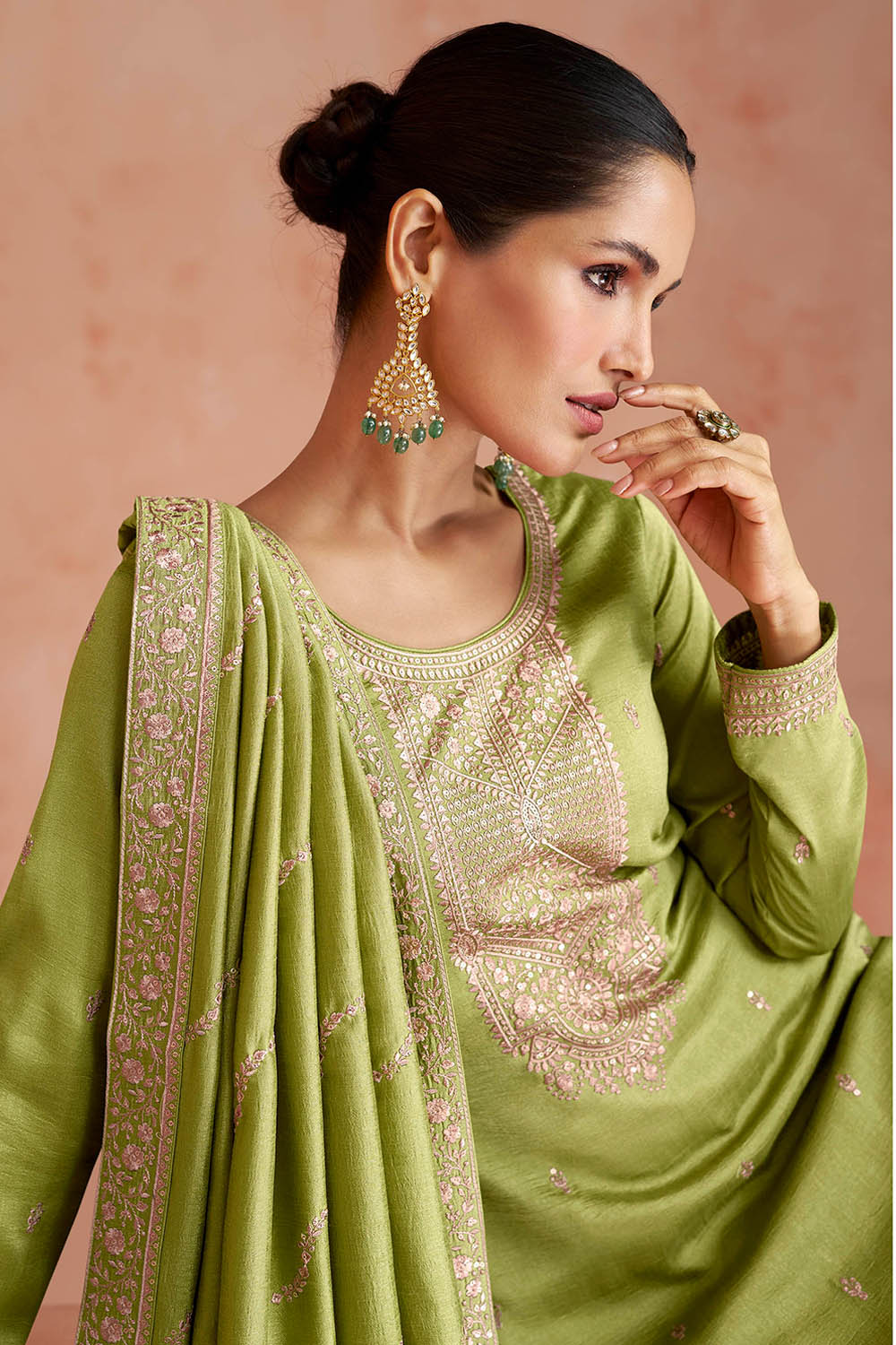 Noor Green Soft Silk Embroidered Salwar Suit with Heavy Dupatta